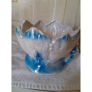 Lusterware Glass Vase Blue Pink Flowers